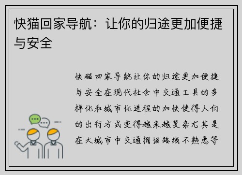 快猫回家导航：让你的归途更加便捷与安全