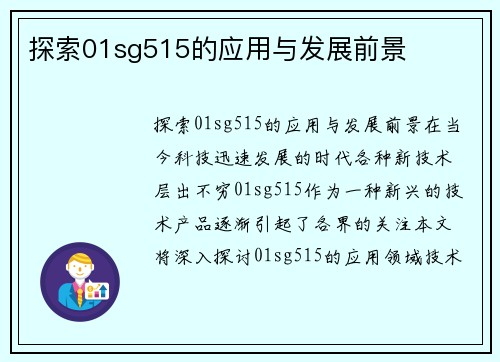 探索01sg515的应用与发展前景